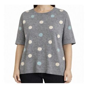 Garnet Hill Gray Cashmere Polka Dot Short Sleeve Sweater Luxury Capsule XL Gray